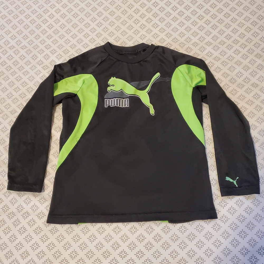 Boys Puma Black and Neon Green Long Sleeve Tee 7-8